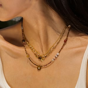 1 Piece Retro Natural Stones Gold Color Beaded Necklace h5 Picture4