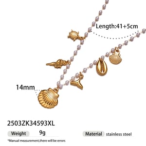 1 Stück Muschel Natursteine Goldfarbene Perlenkette h5 Bild2