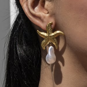 1 Pair Starfish Stainless Steel  Gold Color Drop Earrings h5 Picture2