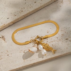 Pulsera de cuentas de acero inoxidable dorado con diseño de pez para mujer, 1 pieza h5 Imagen2
