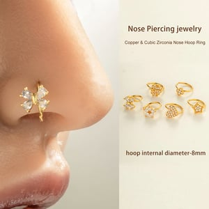 1 Piece Heart Copper Gold Color Zircon Nose Ring h5 Picture4