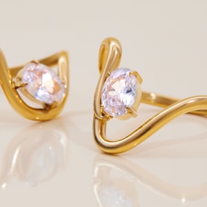 1 Piece Curve Shape Stainless Steel Gold Color Women's Gemstone Rings h5 Picture5