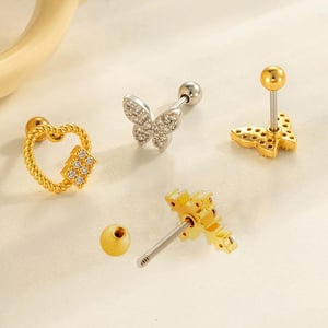 1 Piece Heart Copper Gold Color Zircon Piercing Earring h5 Picture3