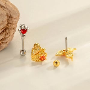 1 stuk hart koper goud kleur zirkoon piercing oorbel h5 Afbeelding3