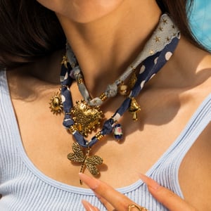 1 Piece Romantic Stainless Steel Gold Color Fabric Pendant Necklace h5 Picture4