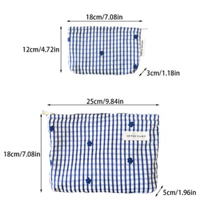 1 Stück karierte blau getönte bestickte kleine Blumen-Kosmetiktasche für Damen h5 Bild5