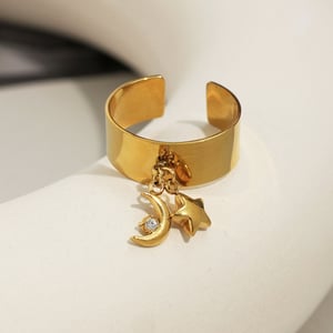 1 Piece Simple Series Classic Moon Stainless Steel   Gold Color  Statement Rings h5 Picture3