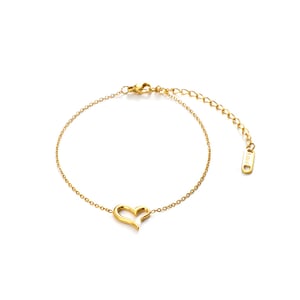 1 Piece Simple Heart Stainless Steel  Gold Color Charm Bracelet h5 