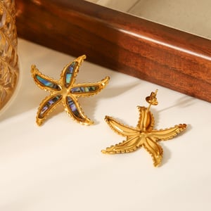 1 par de pendientes sencillos de estrella de mar de acero inoxidable color dorado para mujer h5 Imagen6