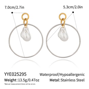 1 Pair Circle Stainless Steel Gold Color Pearl Drop Earrings h5