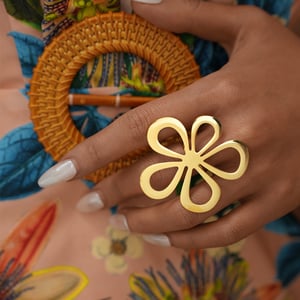 1 Stück Retro-Blumen-Statement-Ringe aus Edelstahl in Goldfarbe für Damen h5 Bild9