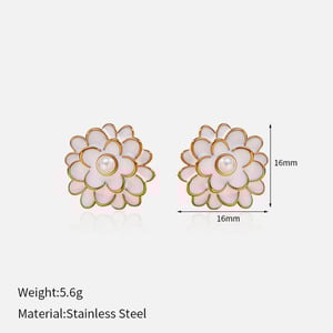 1 Pair Retro Flower Stainless Steel  Gold Color Stud Earrings h5 
