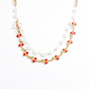 1 Piece Simple  Natural Cherry Stainless Steel  Women's Layered Necklaces h5
