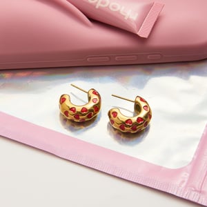 1 Pair Sweet Red Heart Stainless Steel Gold Color Women's Hoop Earrings h5 Picture5