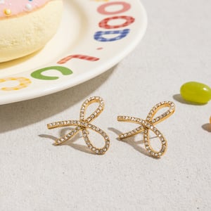 1 Pair Shinning Series Bow Knot Stainless Steel Gold Color Women's Stud Earrings h5 Picture6