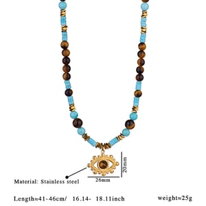 1 Piece Bohemian Devil's Eye Natural Stones Gold Color Women's Beaded Necklaces h5 Picture2