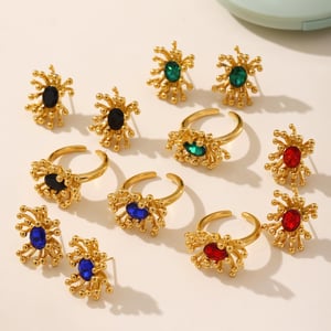 1 Piece Retro Flower Stainless Steel Gold Color Women's Earring Sets h5 Picture7