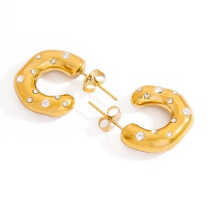 1 Pair C-shape Stainless Steel  Gold Color Hoop Earrings h5