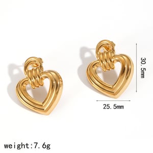 1 Pair Daily Heart Stainless Steel Gold Color Women's Stud Earrings h5