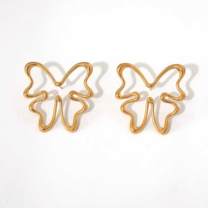 1 Pair Natural Butterfly Stainless Steel   Gold Color  Women's Stud Earrings h5
