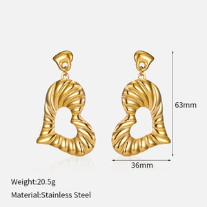 1 Pair Heart Stainless Steel Gold Color Drop Earrings h5