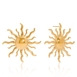 1 Pair Classic Sun Stainless Steel Gold Color Women's Stud Earrings h5 