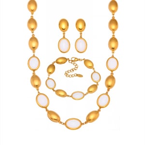 1 Stück Elegante ovale Form Opal Edelstahl Gold Farbe Damen Halsketten Sets h5 Bild8