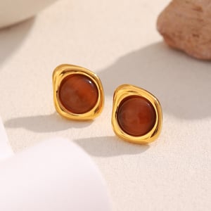 1 Pair Classic Annular Natural Stone Stainless Steel Gold Color Women's Stud Earrings h5 Picture3