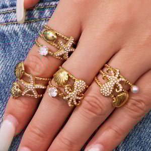 1 Piece Shinning Marine Organism Stainless Steel Gold Color Statement Rings h5 Picture4