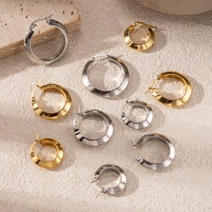 1 Pair Stainless Steel Gold Color Hoop Earrings h5 Picture2