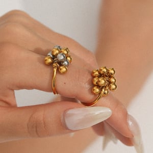 Anillos llamativos de acero inoxidable color dorado con cuentas diarias de serie simple de 1 pieza h5 Imagen4