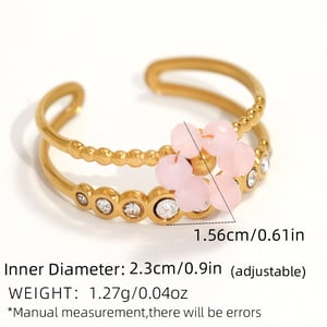 1 Piece Casual Flower Woven Stainless Steel  Gold Color  Beaded Rings h5 Picture2