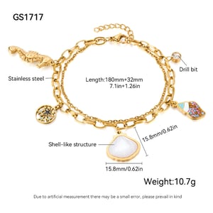 1 Stück Retro Muschel Edelstahl Goldfarben Charm Armband h5 Bild2