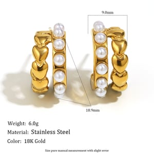 1 Pair Heart Stainless Steel Gold Color Hoop Earrings h5 Picture2