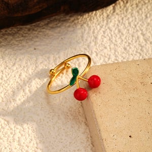 1 Piece Cute Cherry Stainless Steel Gold Color Statement Ring h5 Picture4