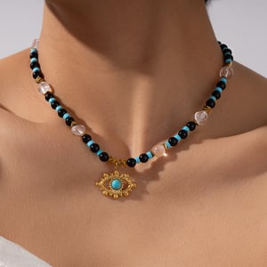 1 Piece Bohemian Devil's Eye Natural Stones Gold Color Women's Beaded Necklaces h5 Picture6