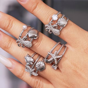1 Piece Shinning Marine Organism Stainless Steel Gold Color Statement Rings h5 Picture5
