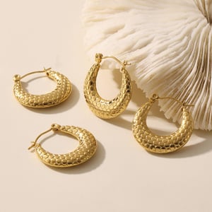 1 Pair Simple Honeycomb Print Stainless Steel Gold Color Women's Hoop Earrings h5 Picture6