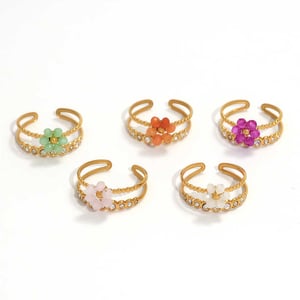 1 Piece Casual Flower Woven Stainless Steel  Gold Color  Beaded Rings h5 Picture5