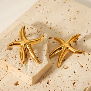 1 par de pendientes sencillos de acero inoxidable con forma de estrella de mar para mujer h5 Imagen4