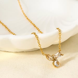 1 Stück Halskette mit goldfarbenem Zirkonia-Anhänger aus Edelstahl h5 Bild3