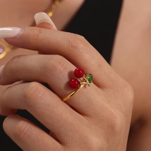 1 Piece Romantic Cherry Stainless Steel Gold Color Statement Rings h5 Picture4