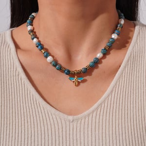 1 Piece Classic Series Bee Stones Gold Color Women's Beaded Necklaces h5 Picture5