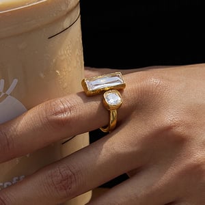 1 Piece Shinning Rectangle Stainless Steel Gold Color Statement Rings h5 Picture3