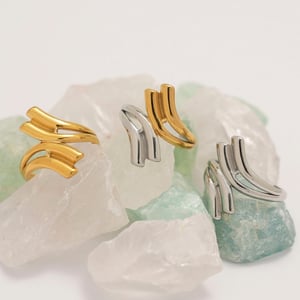 1 Stück lässige Statement-Ringe aus Edelstahl in unregelmäßiger Form in Goldfarbe h5 Bild10