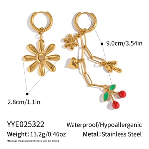 Romantic Flower Cherry Stainless Steel Gold Color Necklace Set h5 