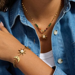 Klassische Sonne Edelstahl Gold Farbe Damen Schmuck Sets h5 Bild4
