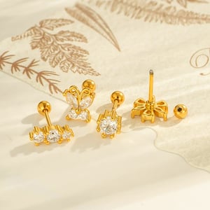 1 Piece Flower Bow Knot Butterfly Copper Gold Color Zircon Piercing Earring h5 Picture3