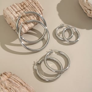 1 Pair Circle Stainless Steel Gold Color Basic Hoop Earrings h5 Picture5