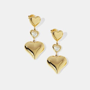 Heart Stainless Steel Gold Color Zircon Dangle Earrings h5 Picture2